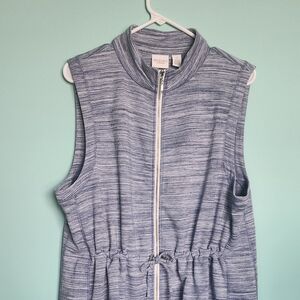 CHICO'S Sleeveless Zip-Up Top Vest-Drawstring Waist/Blue/White-Nice! Chico's Sz